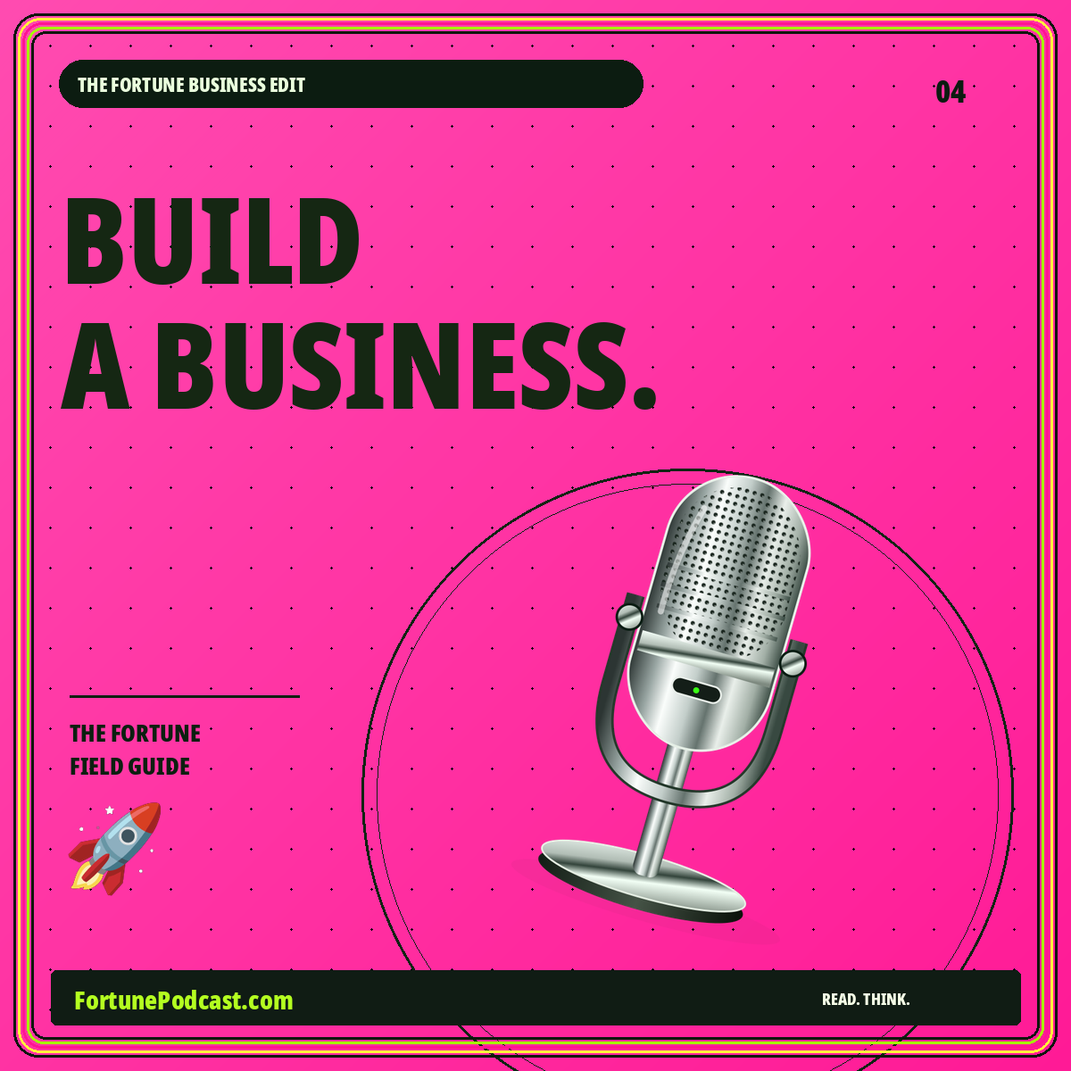 Build a business: an original neon pink FortunePodcast.com homepage card