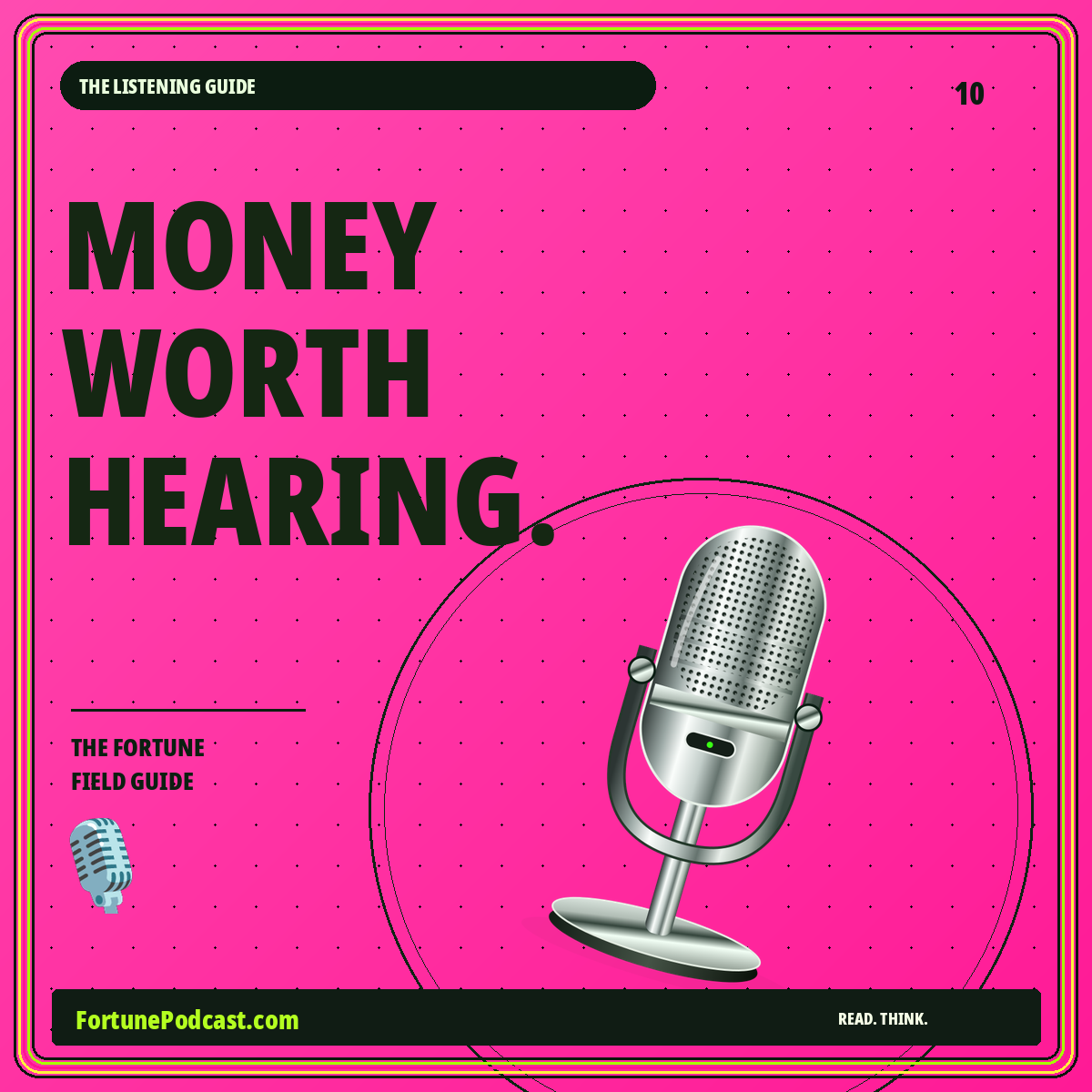 MONEY WORTH HEARING. — Podcast Guides neon guide card, FortunePodcast.com